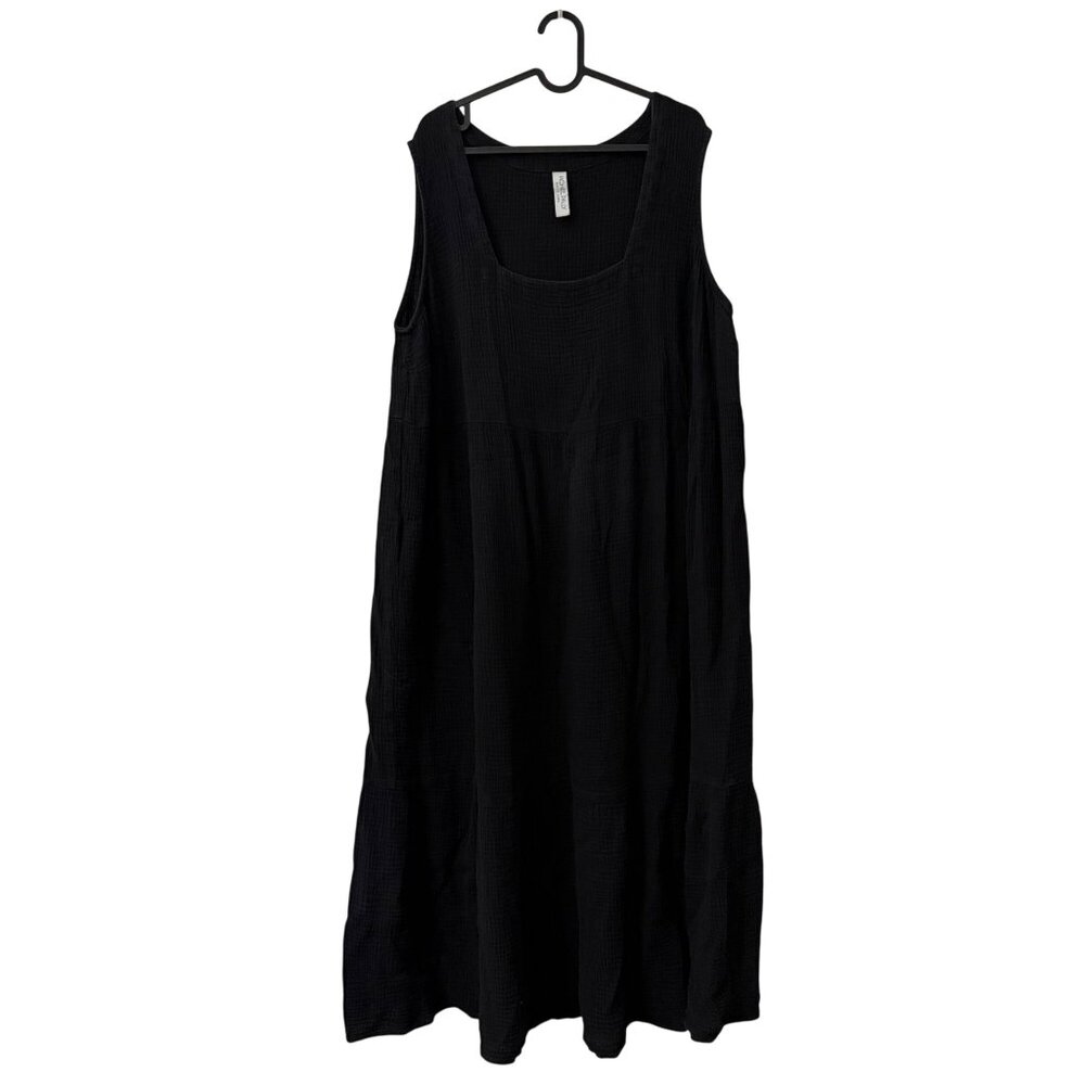 Rachel Pally White Label Black Gauzy Sleeveless Square Neck Tiered Maxi Dress 2X